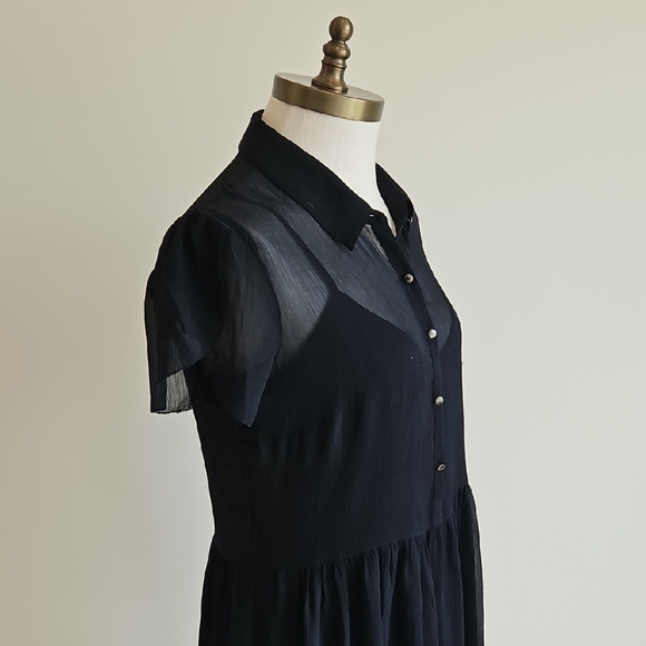 Abercrombie & Fitch Black Sheer Collared Midi Dress - Picture 3 of 5